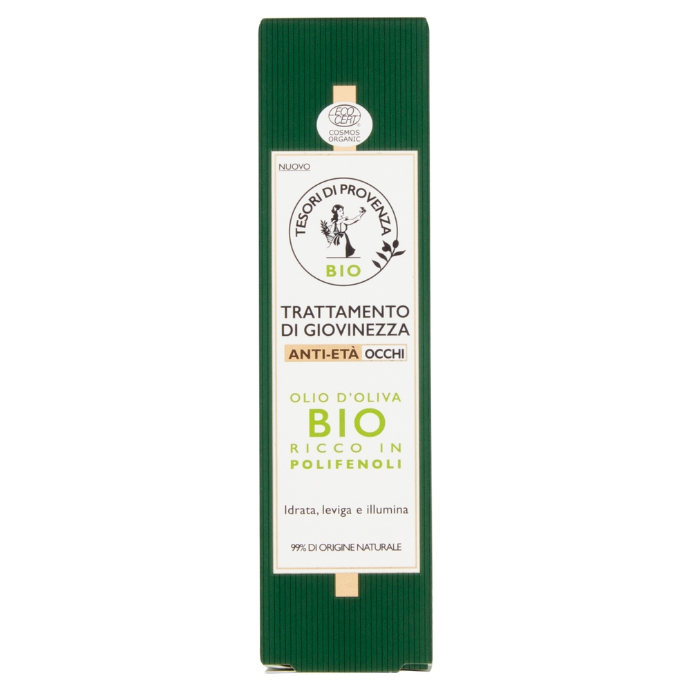 Tesori di Provenza Contorno Occhi Anti-età, con Olio d'Oliva Biologico, Ricco in Polifenoli, 15 ml
